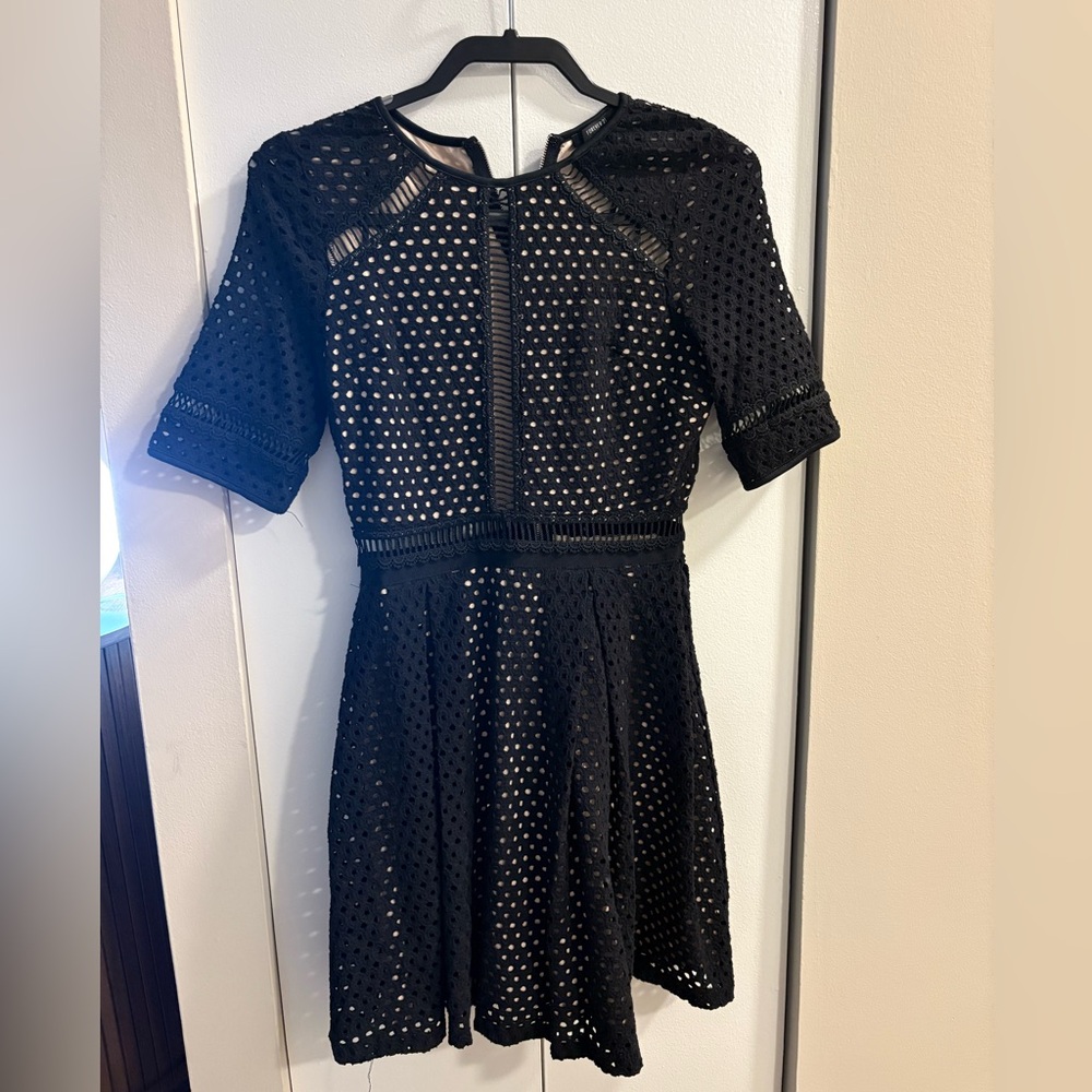Forever 21 Black Eyelet Midi Dress